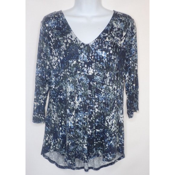 Comfy USA 3/4 Sleeve Tunic Top Women Small‎ Blue Abstract Casual - Picture 1 of 4